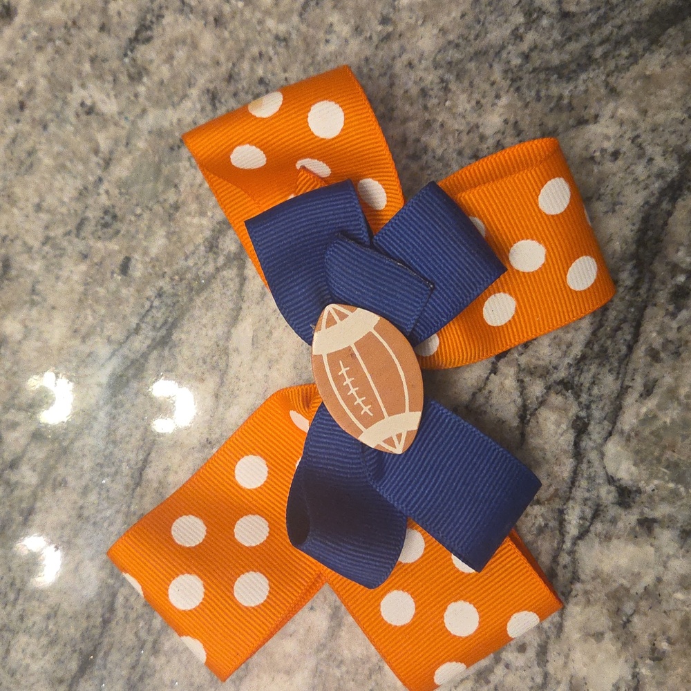 Auburn Polka Dot Orange and Blue Football Hair Bow